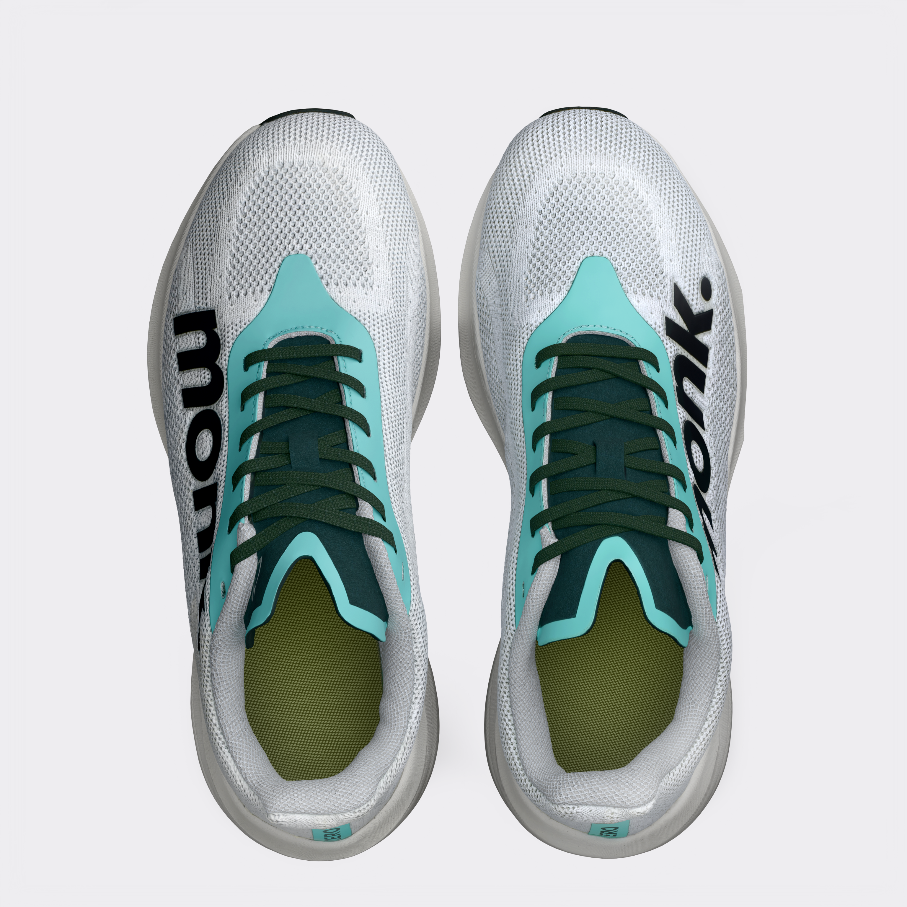 Zapatillas running Zero Minted Ice Monk Performance – plano cenital sobre asfalto
