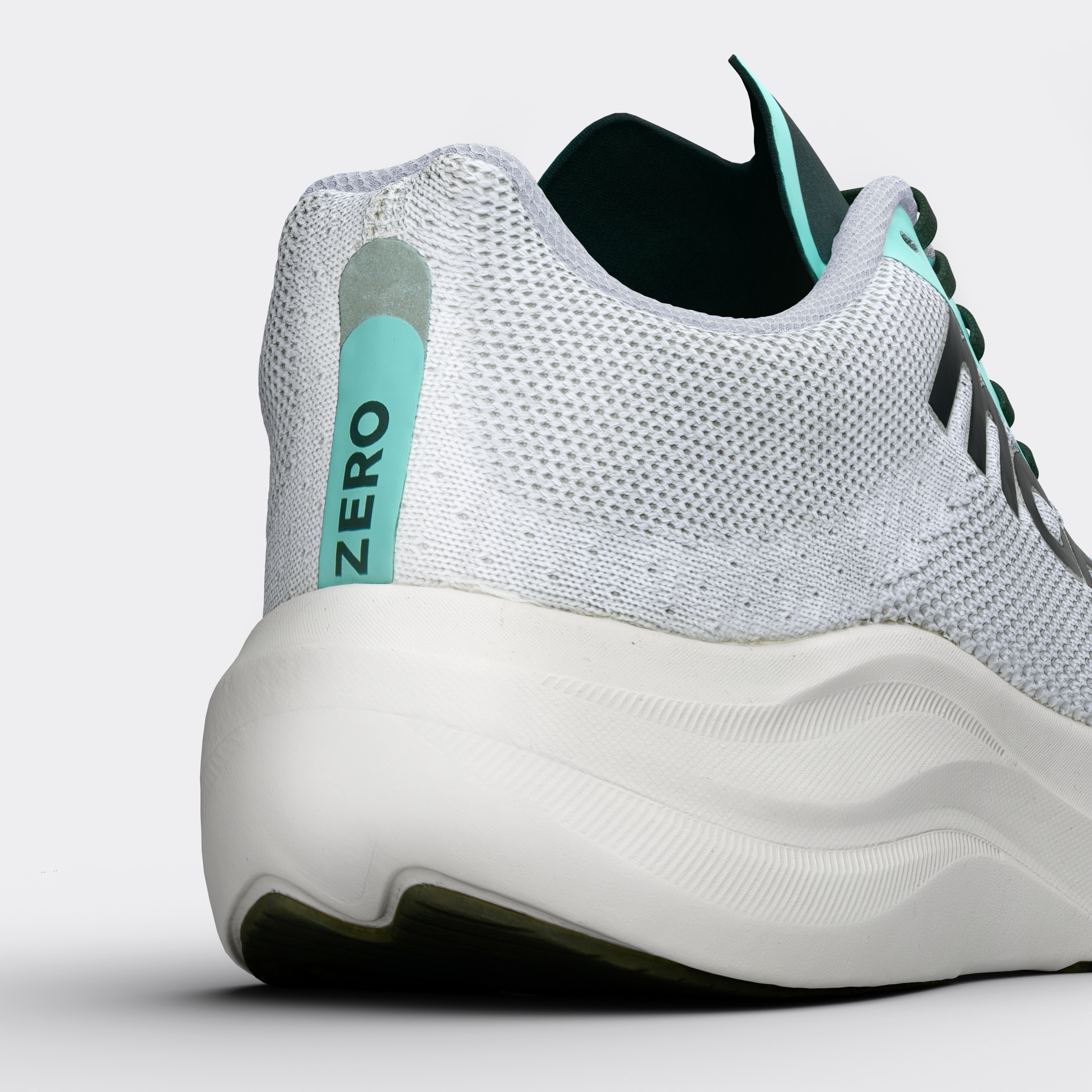 Zapatillas running Zero Minted Ice – vista posterior, contrafuerte y logo Monk Performance